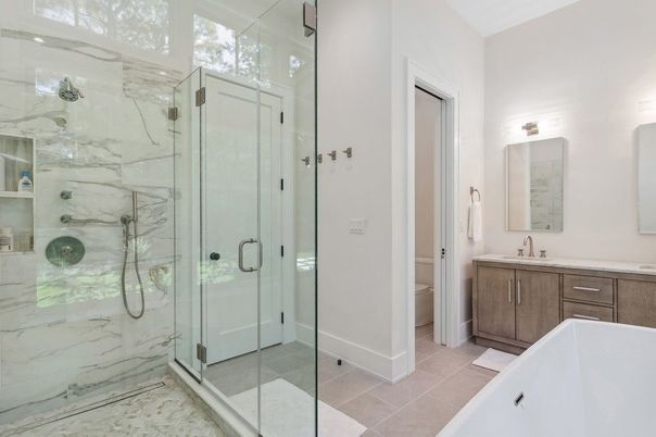 Bathroom, Glass Shower, Interior, Marble Walls