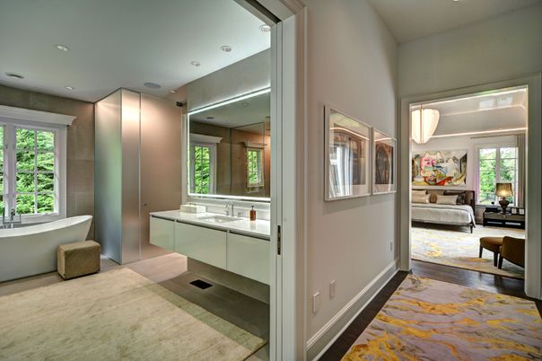 Bathroom, Bedroom, Free Standing Baths, Interior, Recessed Lighting, Wood Texture Flooring