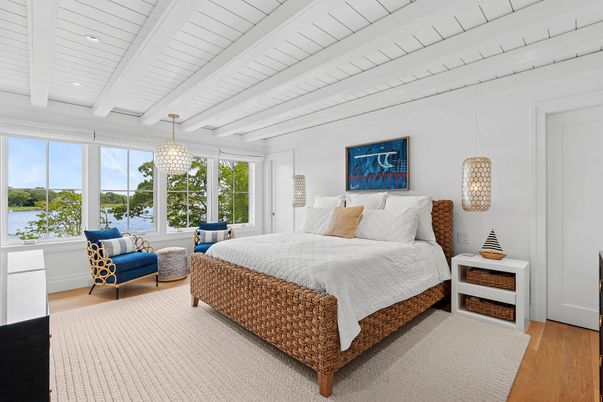 Bedroom, Chandelier, Interior, Recessed Lighting, Water, Wood Texture Flooring