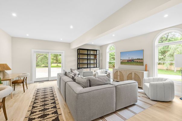 Interior, Living room, Recessed Lighting, Wood Texture Flooring