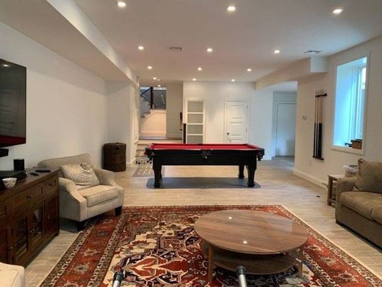 Billiard Table, Game Room, Interior, Recessed Lighting, Wood Texture Flooring