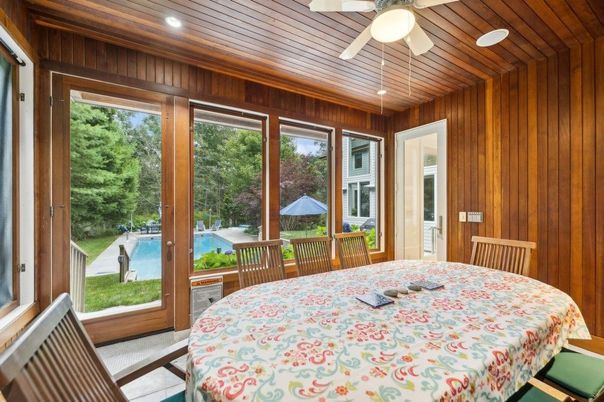 Dining room, Interior, Recessed Lighting, Water, Wooden Ceilings, Wooden Walls