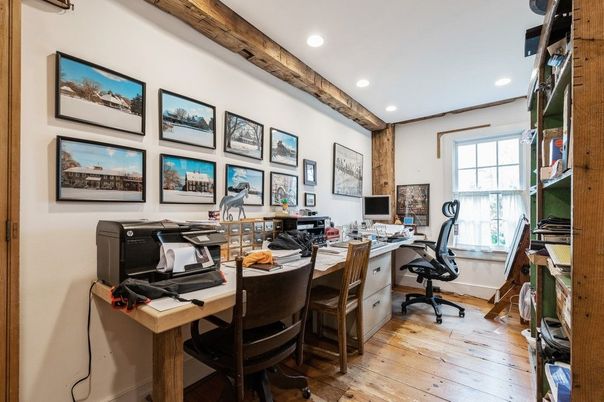 Home Office, Interior, Recessed Lighting, Wooden Beams, Wood Texture Flooring