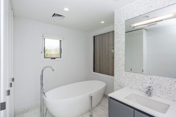 Bathroom, Free Standing Baths, Interior, Marble, Recessed Lighting