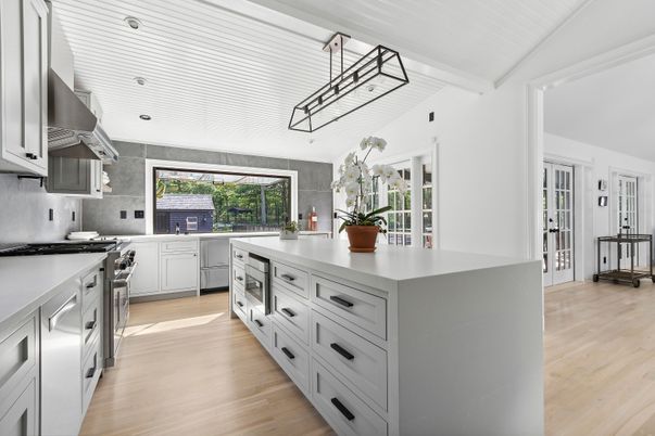 Interior, Kitchen, Pendant Lights, Stainless Steel Appliances, Wood Texture Flooring