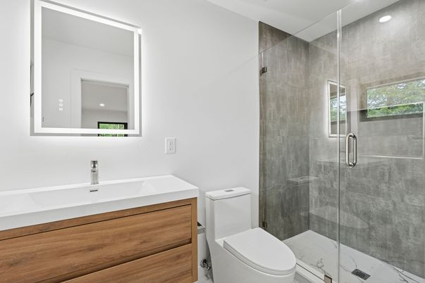 Bathroom, Glass Shower, Interior, Recessed Lighting