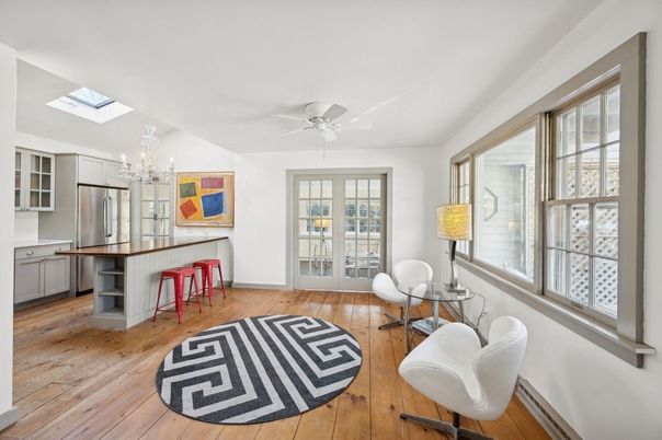 Chandelier, Interior, Kitchen, Stainless Steel Appliances, Wood Texture Flooring
