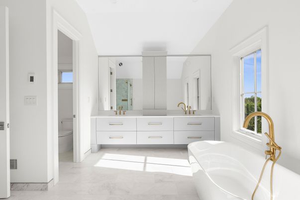 Bathroom, Dual Sink Vanities, Free Standing Baths, Interior, Marble