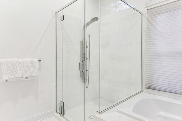Bathroom, Glass Shower, Interior, Marble Walls