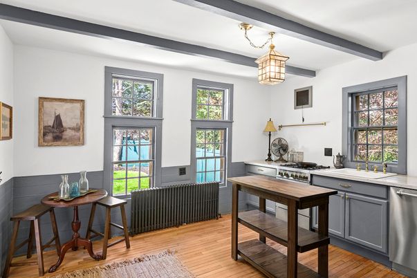 Interior, Kitchen, Pendant Lights, Wood Texture Flooring