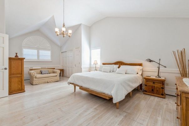 Bedroom, Chandelier, Interior, Wood Texture Flooring