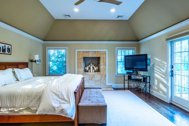 Bedroom, Interior, Recessed Lighting, Wood Texture Flooring