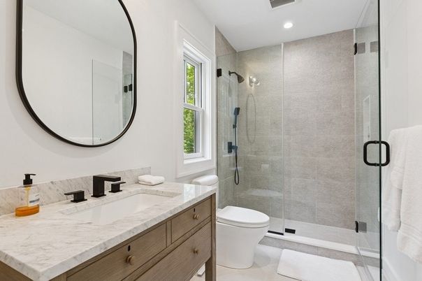 Bathroom, Glass Shower, Interior, Recessed Lighting
