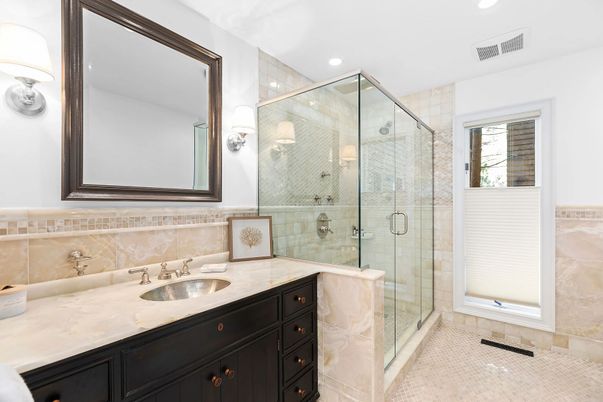 Bathroom, Glass Shower, Interior, Recessed Lighting