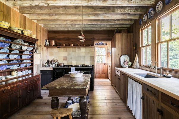 Interior, Kitchen, Pendant Lights, Wooden Beams, Wooden Ceilings, Wood Texture Flooring, Wooden Walls