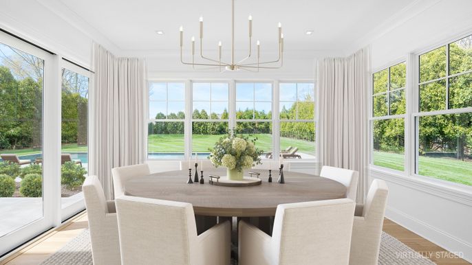 Chandelier, Dining room, Interior, Pendant Lights, Recessed Lighting, Wood Texture Flooring