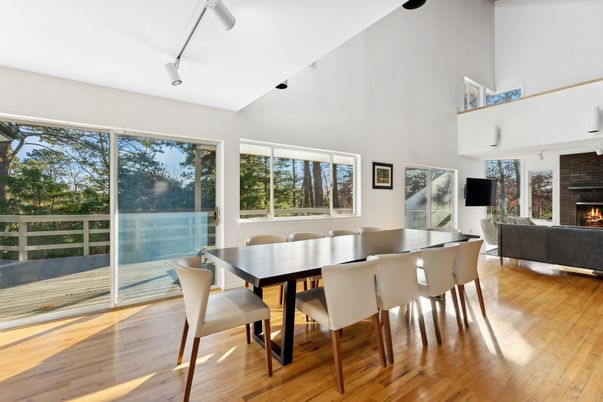 Dining room, Fireplace, Interior, Wood Texture Flooring