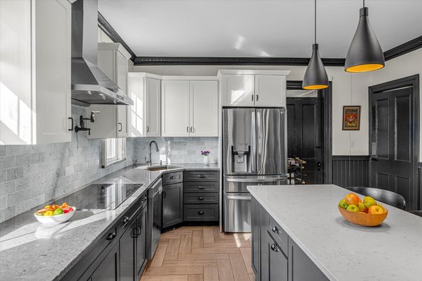 Interior, Kitchen, Pendant Lights, Stainless Steel Appliances, Wood Texture Flooring