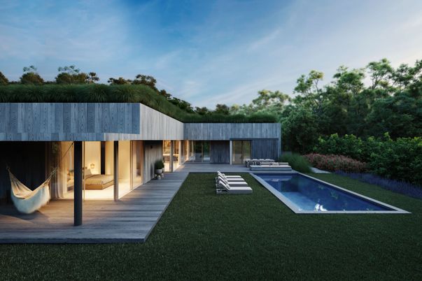 Backyard, Exterior, Facade, Pool, Modern