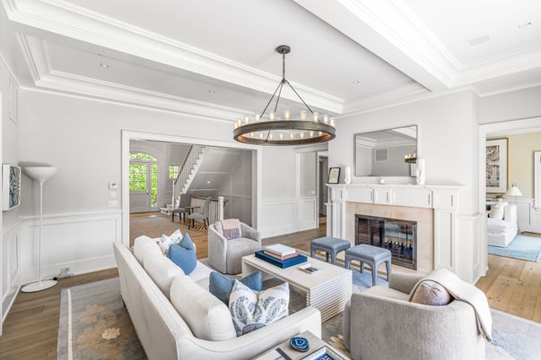 Chandelier, Fireplace, Interior, Living room, Pendant Lights, Wood Texture Flooring