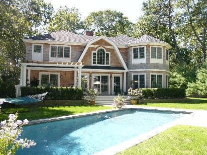 Exterior, Facade, Brick Facade, Pool, Tudor Revival