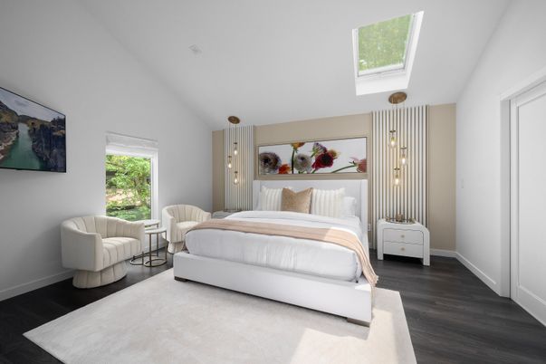 Bedroom, Interior, Pendant Lights, Wood Texture Flooring