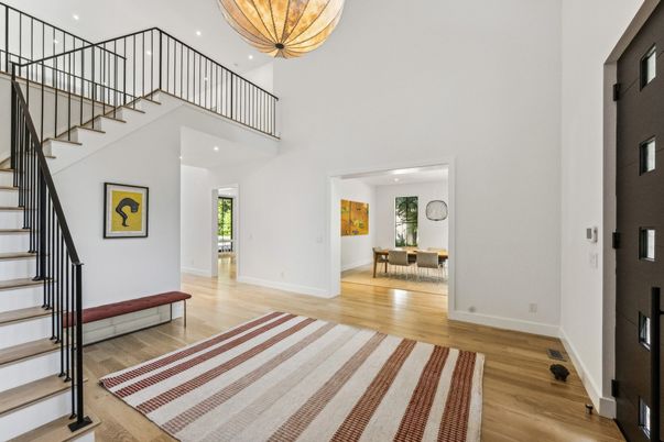 Dining room, Interior, Pendant Lights, Recessed Lighting, Wood Texture Flooring