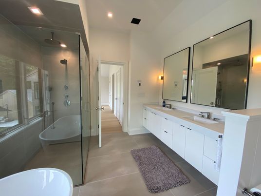Bathroom, Dual Sink Vanities, Free Standing Baths, Glass Shower, Interior, Recessed Lighting