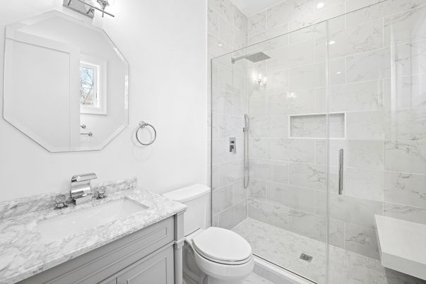 Bathroom, Glass Shower, Interior, Marble Walls