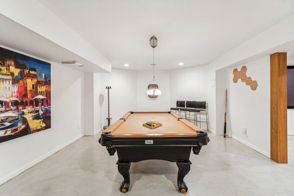 Billiard Table, Game Room, Interior, Pendant Lights, Recessed Lighting