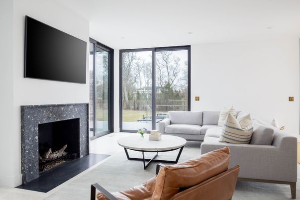 Fireplace, Interior, Living room, Recessed Lighting
