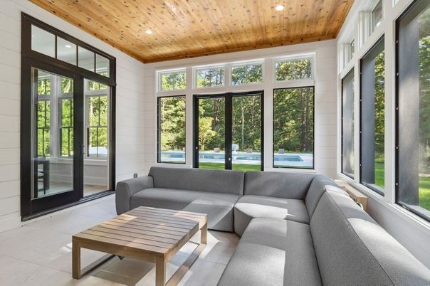 Interior, Living room, Recessed Lighting, Sun Room, Wooden Ceilings