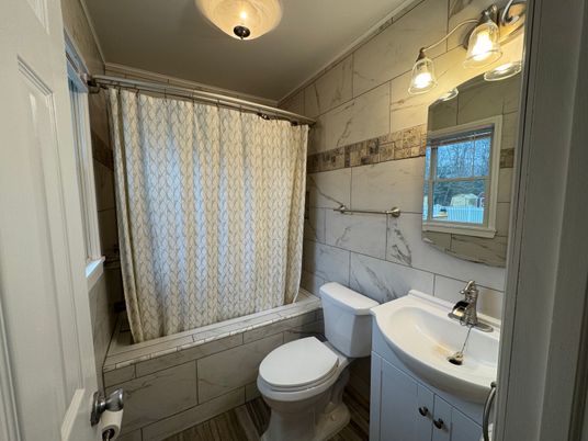 Bathroom, Interior, Marble Walls, Wood Texture Flooring