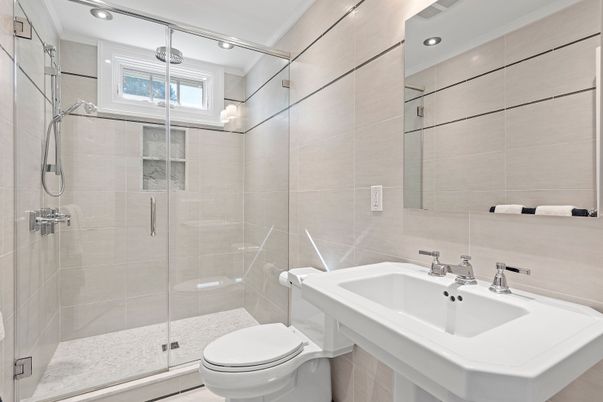 Bathroom, Glass Shower, Interior, Recessed Lighting