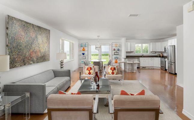 Interior, Kitchen, Living room, Pendant Lights, Stainless Steel Appliances, Wood Texture Flooring
