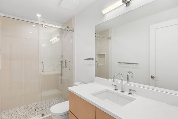 Bathroom, Glass Shower, Interior, Recessed Lighting