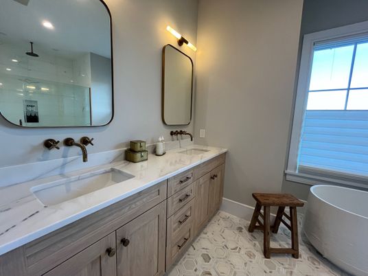Bathroom, Dual Sink Vanities, Free Standing Baths, Interior, Recessed Lighting