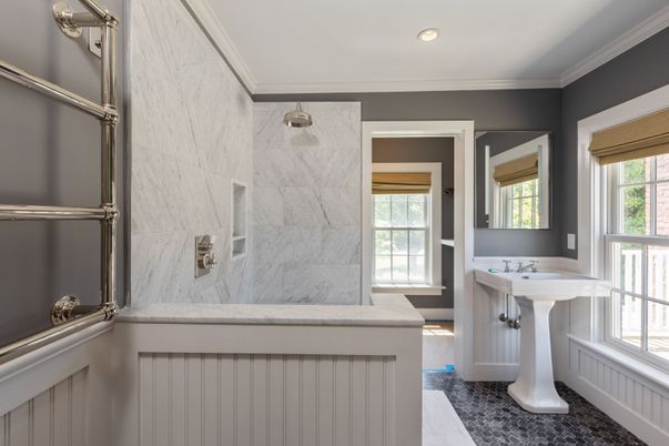 Bathroom, Interior, Marble Walls, Recessed Lighting
