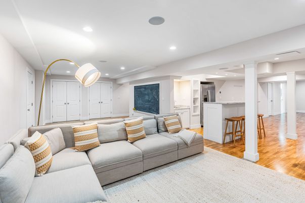 Interior, Kitchen, Living room, Recessed Lighting, Wood Texture Flooring