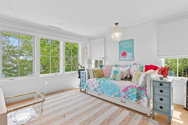 Bedroom, Chandelier, Interior, Recessed Lighting, Wood Texture Flooring