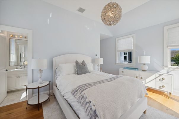 Bedroom, Interior, Pendant Lights, Wood Texture Flooring