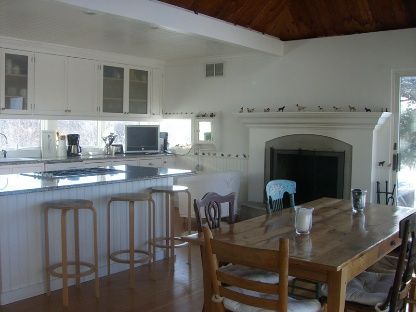 Dining room, Fireplace, Interior, Kitchen, Wooden Ceilings, Wood Texture Flooring