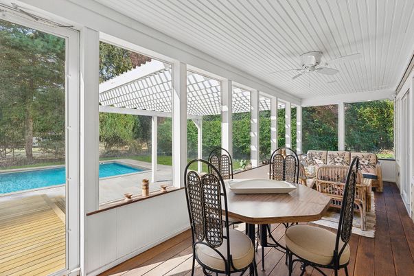Dining room, Interior, Sun Room, Wood Texture Flooring