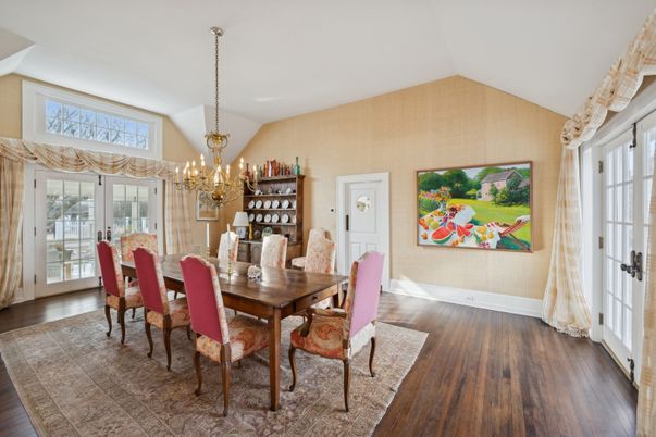 Chandelier, Dining room, Interior, Wood Texture Flooring