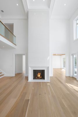 Fireplace, Interior, Recessed Lighting, Wood Texture Flooring