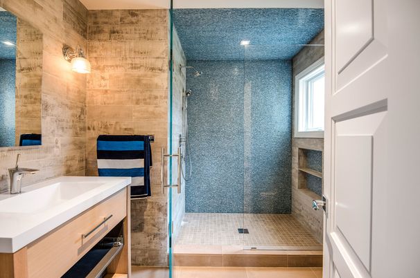 Bathroom, Glass Shower, Interior, Recessed Lighting