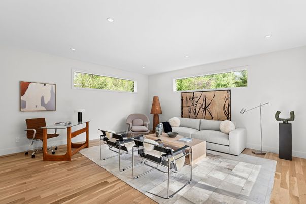 Home Office, Interior, Living room, Recessed Lighting, Wood Texture Flooring