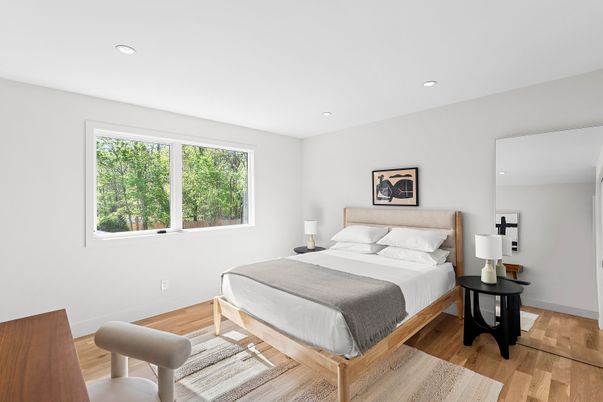 Bedroom, Interior, Recessed Lighting, Wood Texture Flooring