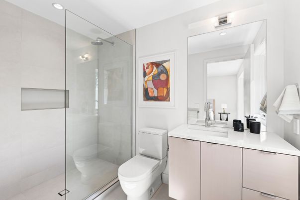 Bathroom, Glass Shower, Interior, Recessed Lighting