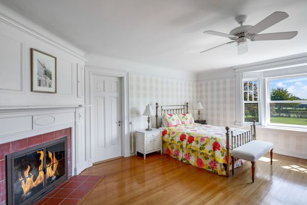 Bedroom, Fireplace, Interior, Wood Texture Flooring